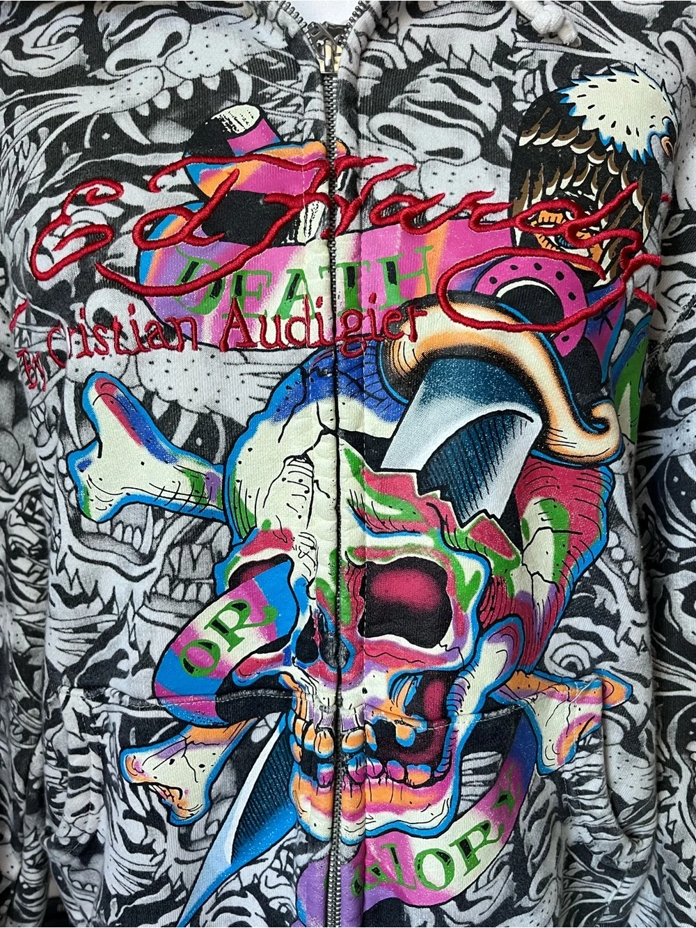 Ed Hardy Y2K Vintage USMC Death Before Dishonor Eagle All Over Print Hoodie LRG